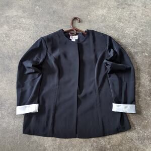 Vintage Maggie Sweet Blazer Jacket Womens 1X Petite Black Open Front Office Wear